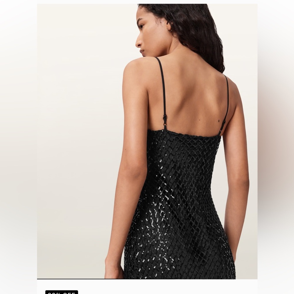 All Saints CHANTELLE SEQUIN MIDI SLIP DRESS size 10 black NWT - Picture 7 of 15